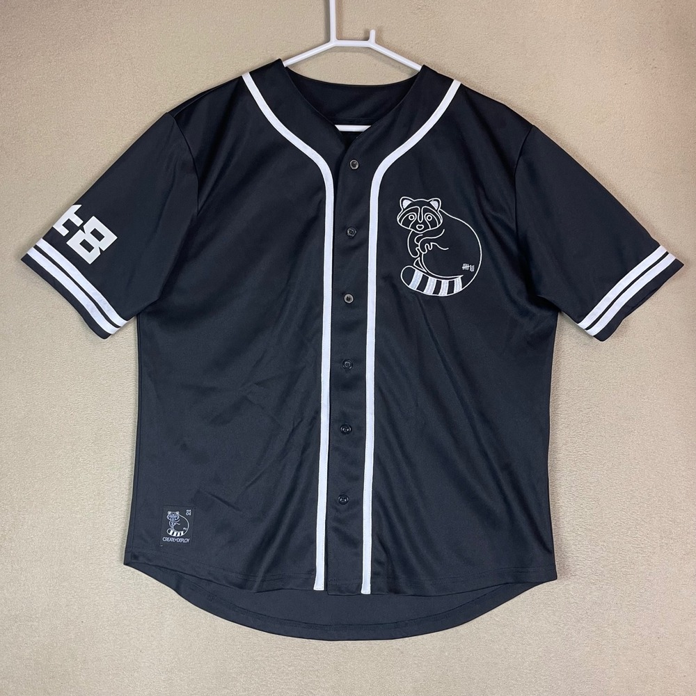 Kt8 Create Deploy‎ Black Baseball Jersey M Raccoon Graphic Adult Mens